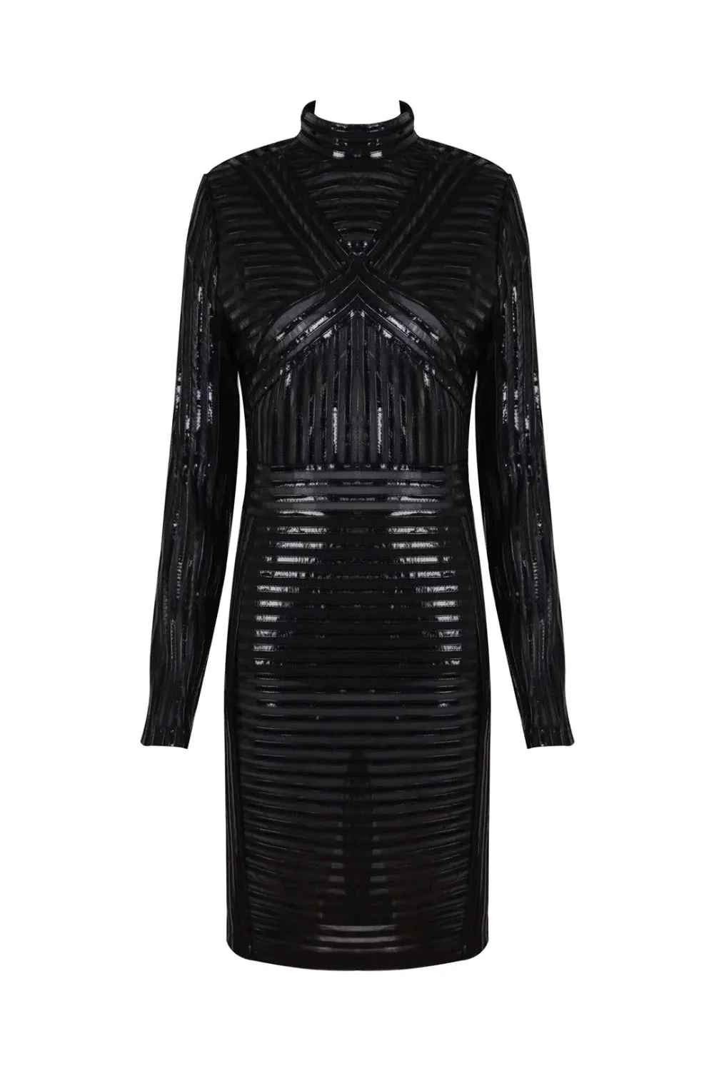 Stephanie Faux Leather and Mesh Bodycon Mini Long Sleeve Dress