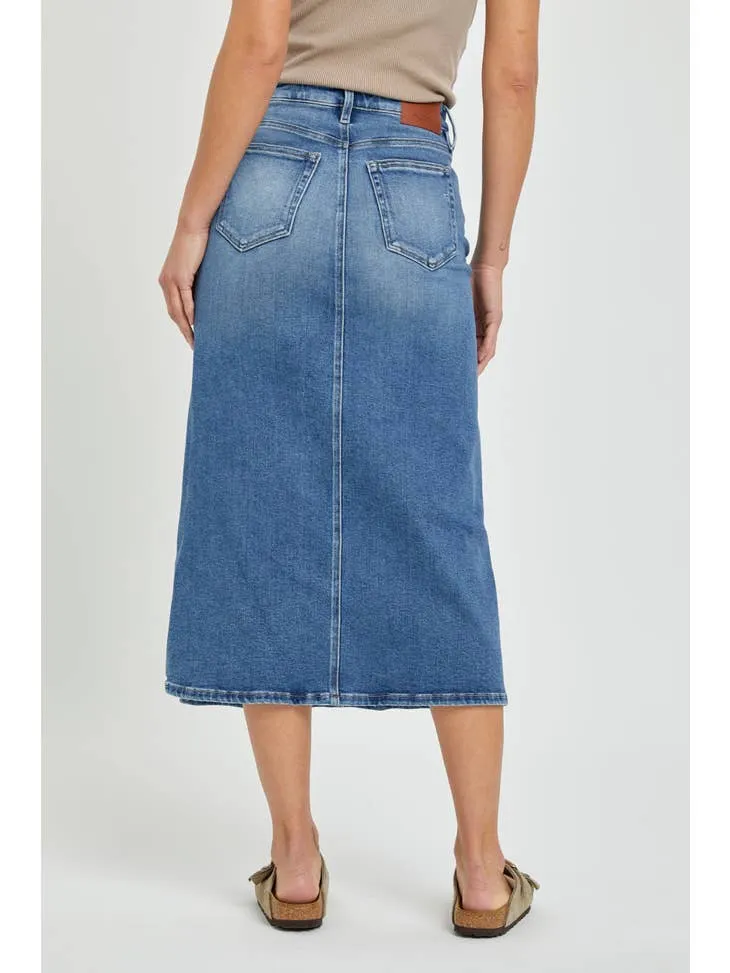 Stretch Denim Midi Skirt