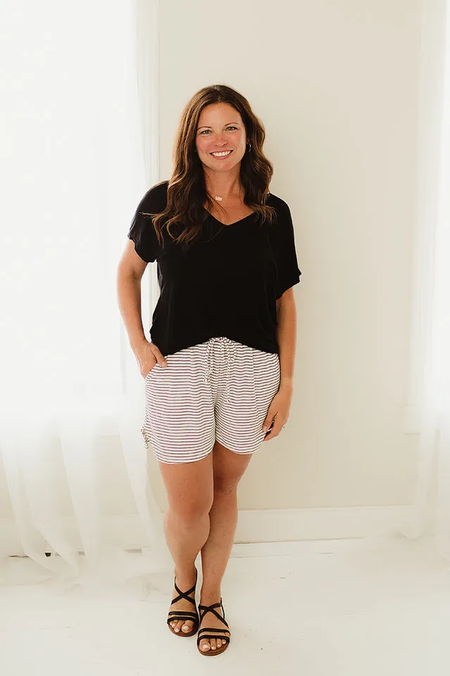 Striped Side Slit Shorts