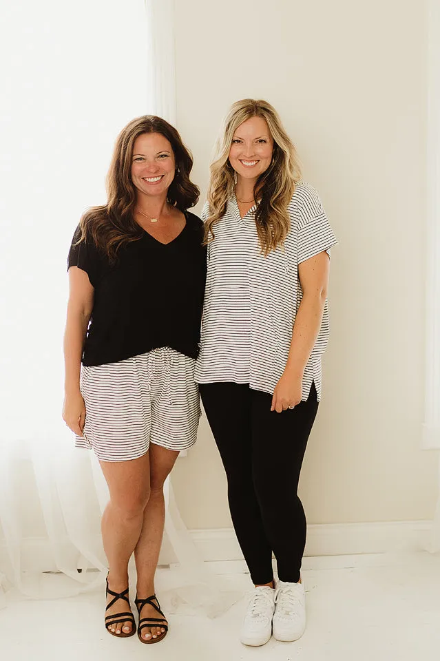 Striped Side Slit Shorts