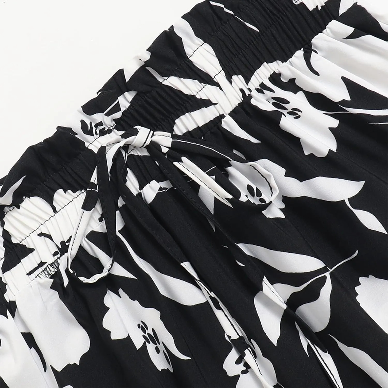 Summer Midi Skirts for Women Fashion Floral Print Elastic High Waist Ruffle Hem Skirt Casual Flowy Color Block Skirt