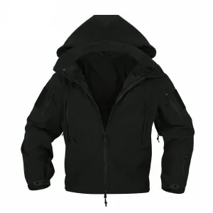 Tactical Softshell Military Jacket with Shoulder Flaps - Black