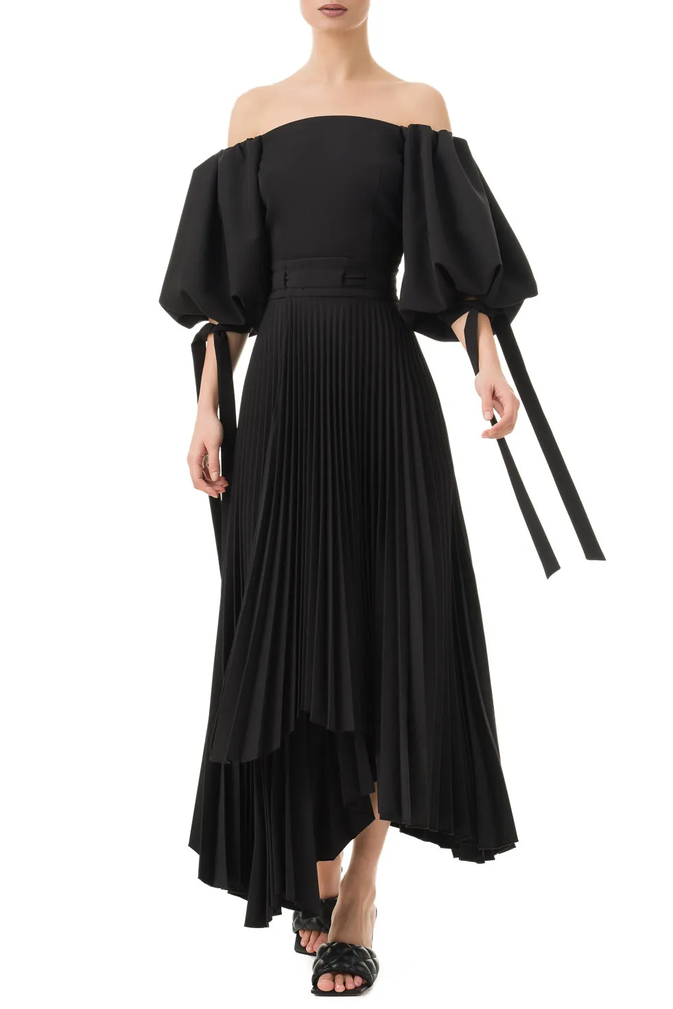 Tammarra Black Asymmetric Pleated Long Skirt