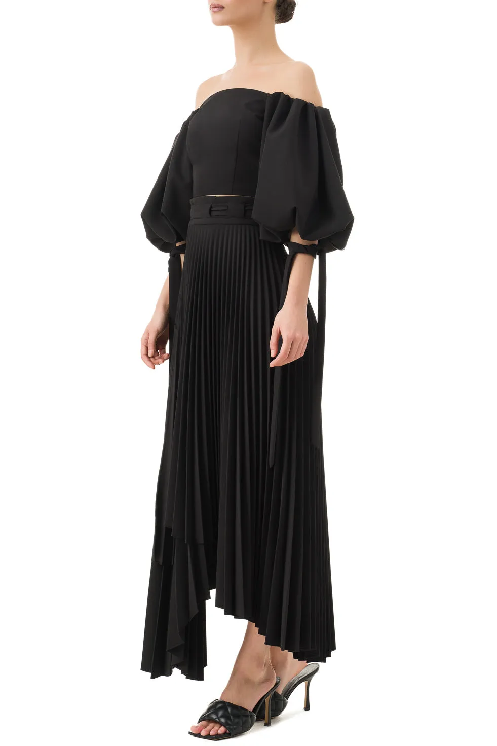 Tammarra Black Asymmetric Pleated Long Skirt