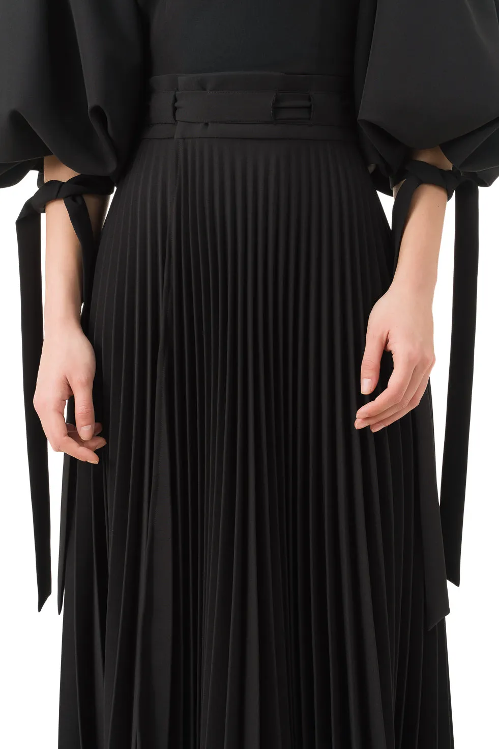 Tammarra Black Asymmetric Pleated Long Skirt