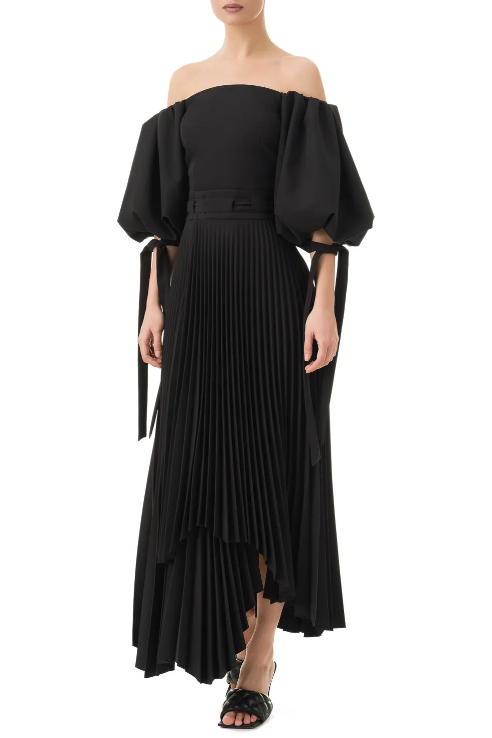 Tammarra Black Asymmetric Pleated Long Skirt