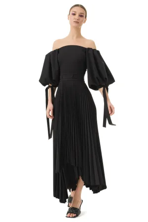 Tammarra Black Asymmetric Pleated Long Skirt