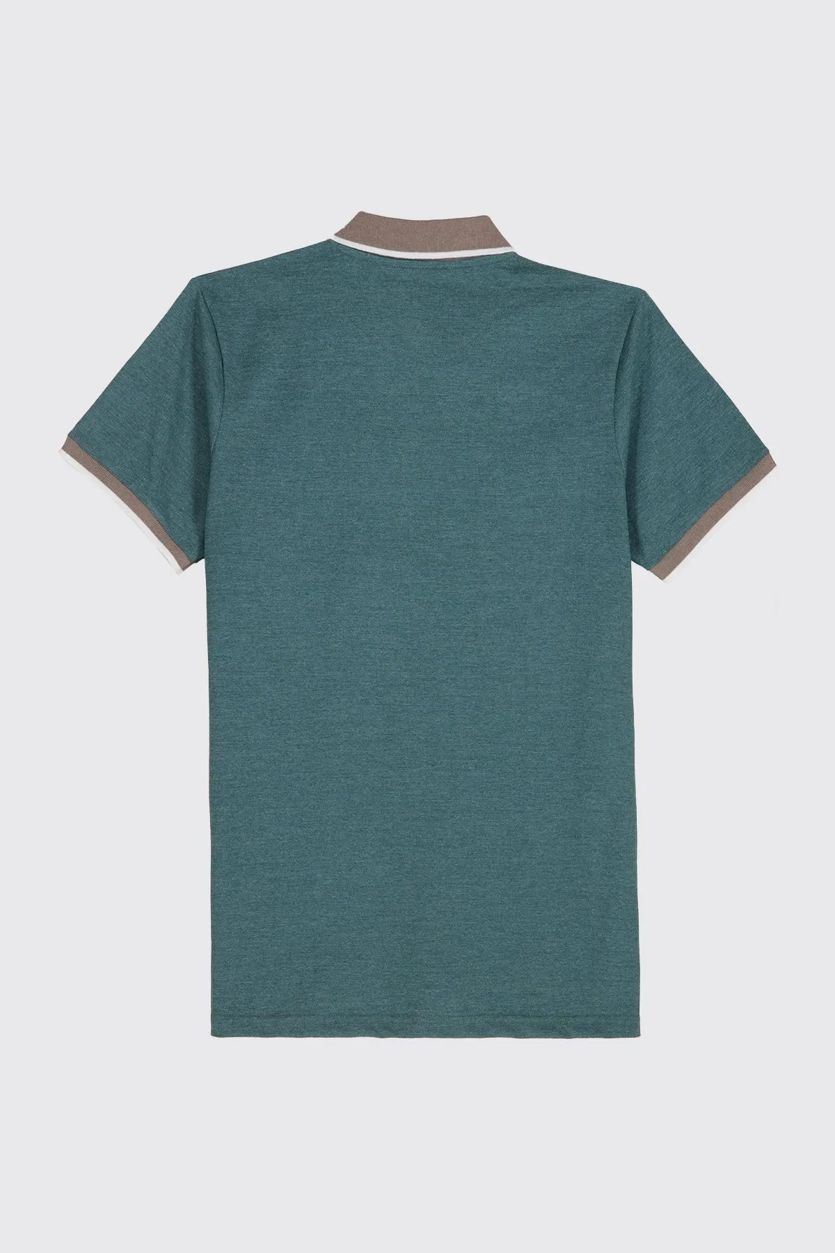 Teal Melange Contrast Zipper Embroidered Polo Shirt - A23 - MP0211R