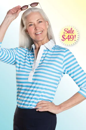 Three Quarter Sleeve Print Polo | Cabana Stripe 68D