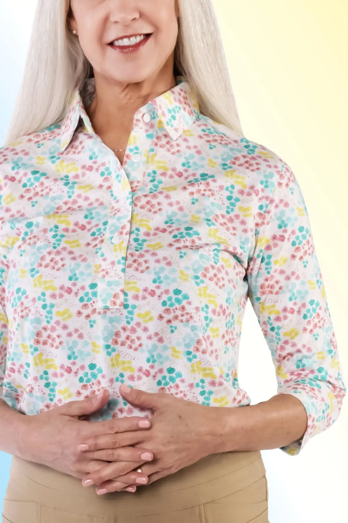 Three Quarter Sleeve Print Polo | Garden Delight 64C