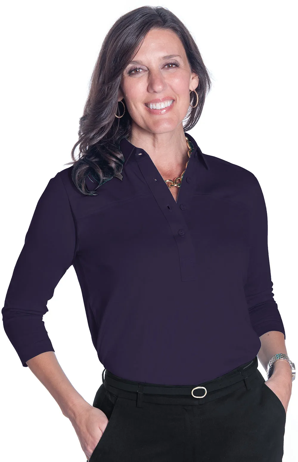 Three Quarter Sleeve Solid Polo |  Amethyst 36P