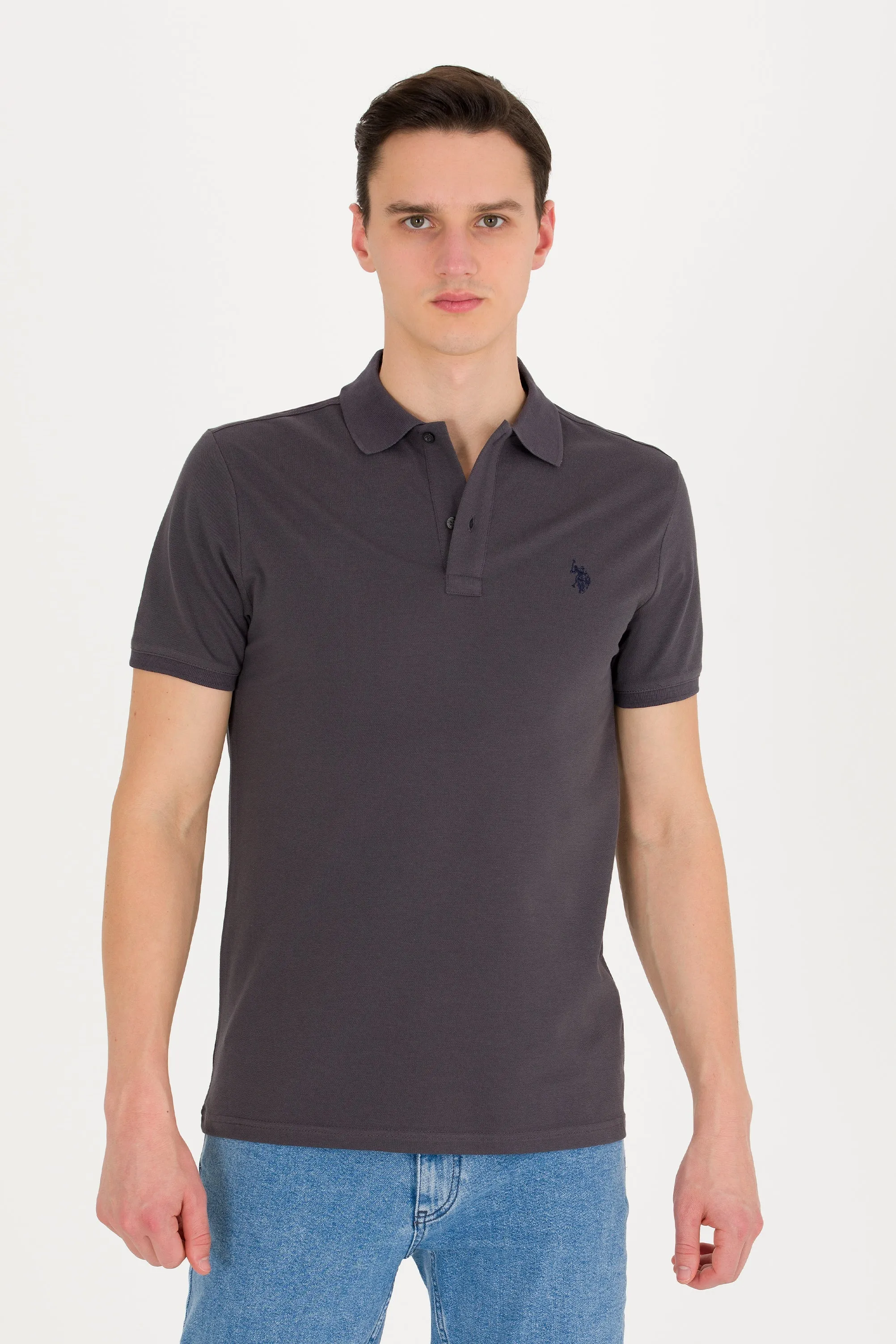 USPA Polo Shirt Men Anthracite VR006 USPOM185 Single Color Horse US Polo Assn.