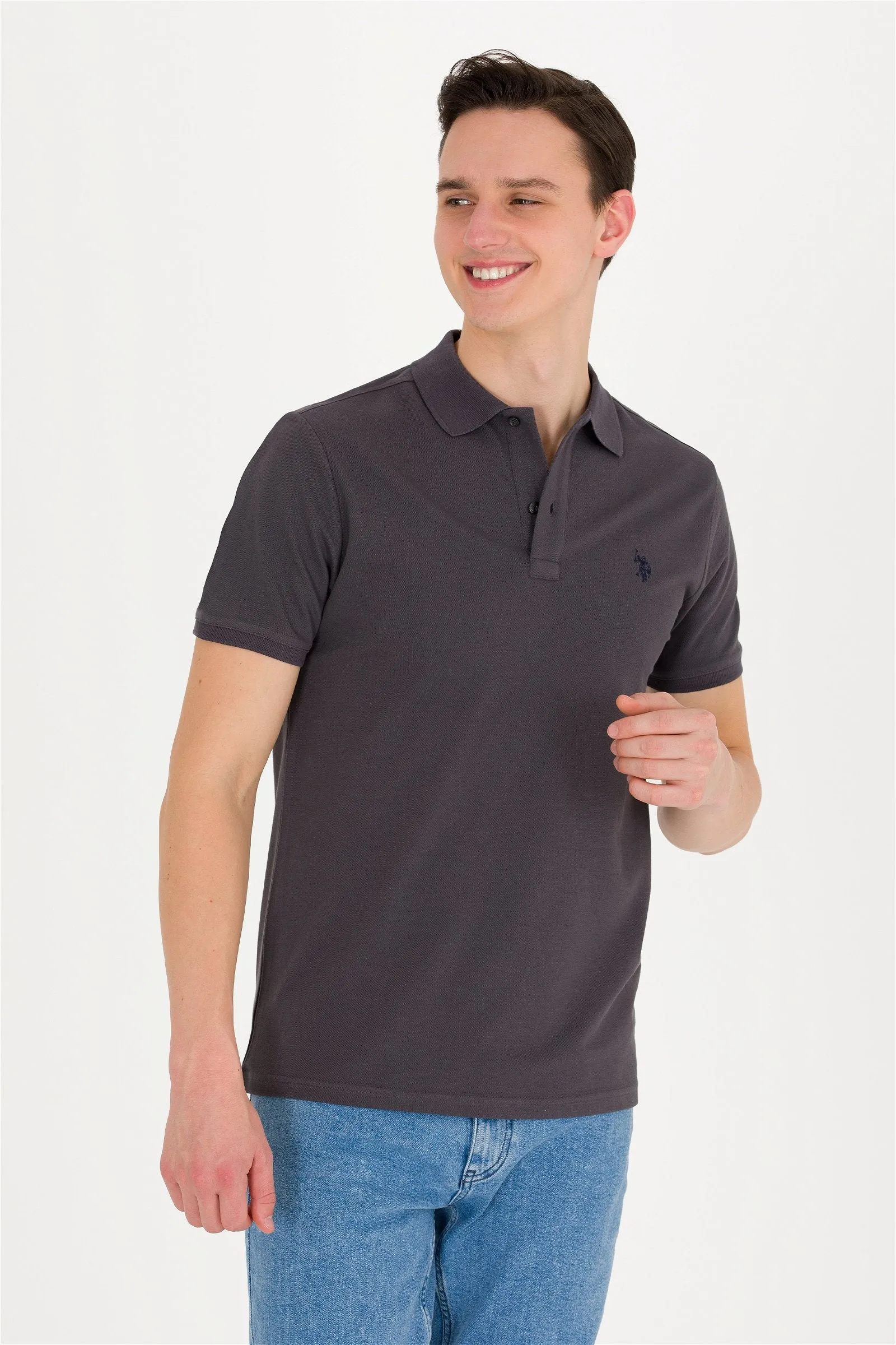 USPA Polo Shirt Men Anthracite VR006 USPOM185 Single Color Horse US Polo Assn.