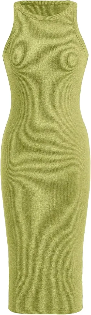 Verdusa Women's Fall Dress Sleeveless Ribbed Knit Midi Tank Dress Wedding Guest Dress Sweater Dresses