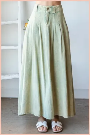 Washed Pleated Maxi Skirt