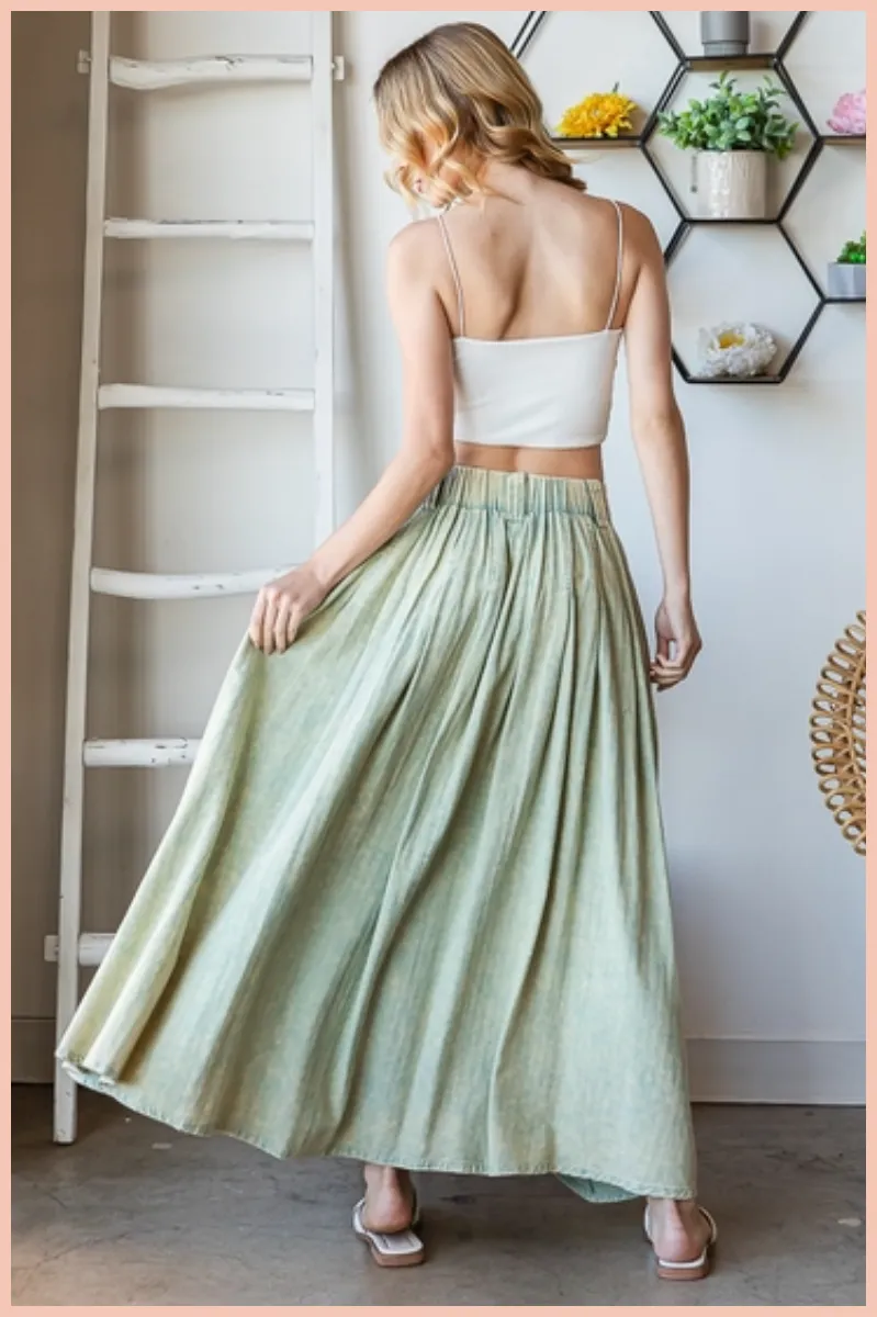 Washed Pleated Maxi Skirt
