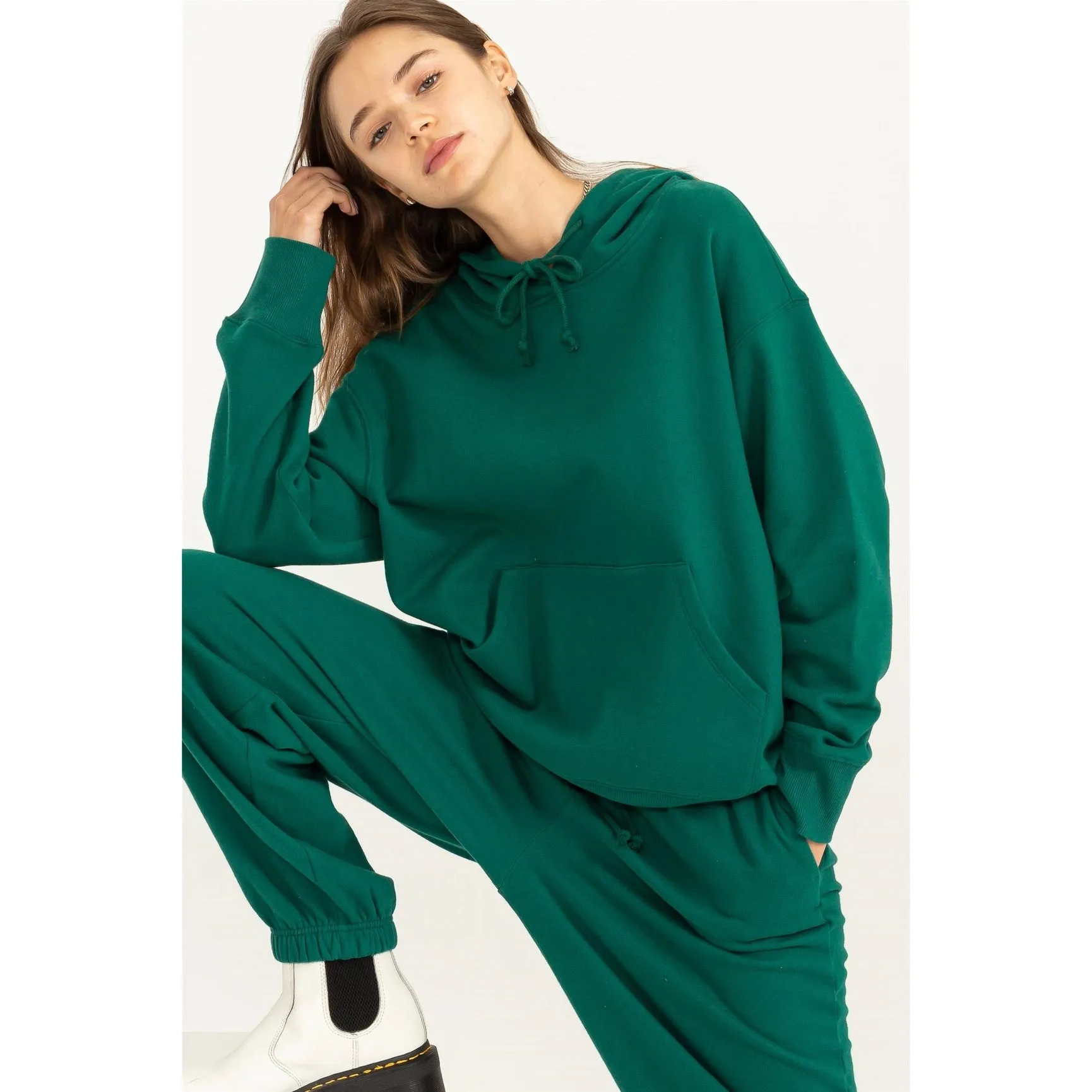 Weekend Chiller Drop Shoulder Oversized Hoodie - Green