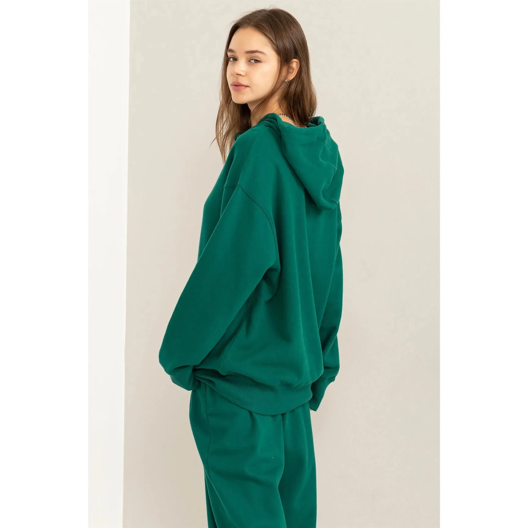 Weekend Chiller Drop Shoulder Oversized Hoodie - Green