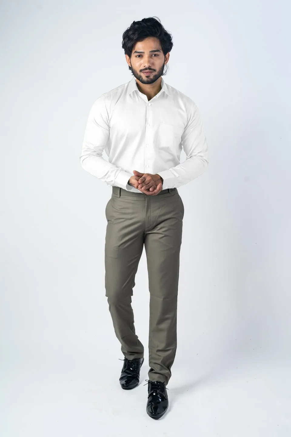 White Color Micro Checks Texture Satin Cotton Shirt For Men