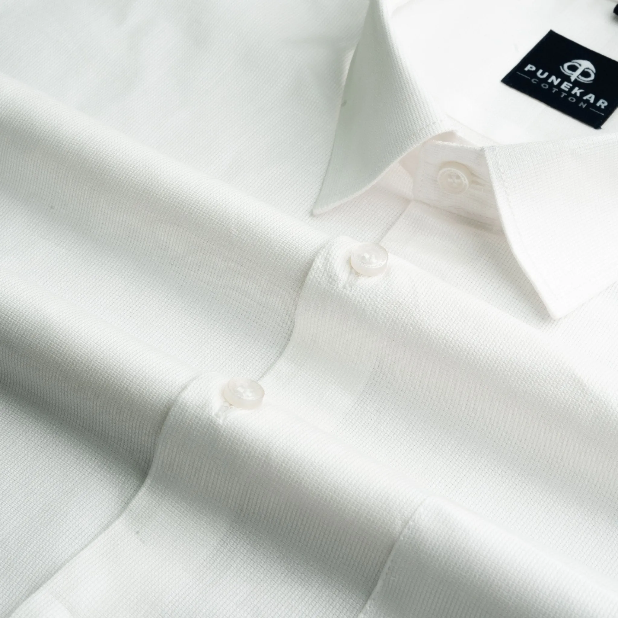 White Color Micro Checks Texture Satin Cotton Shirt For Men