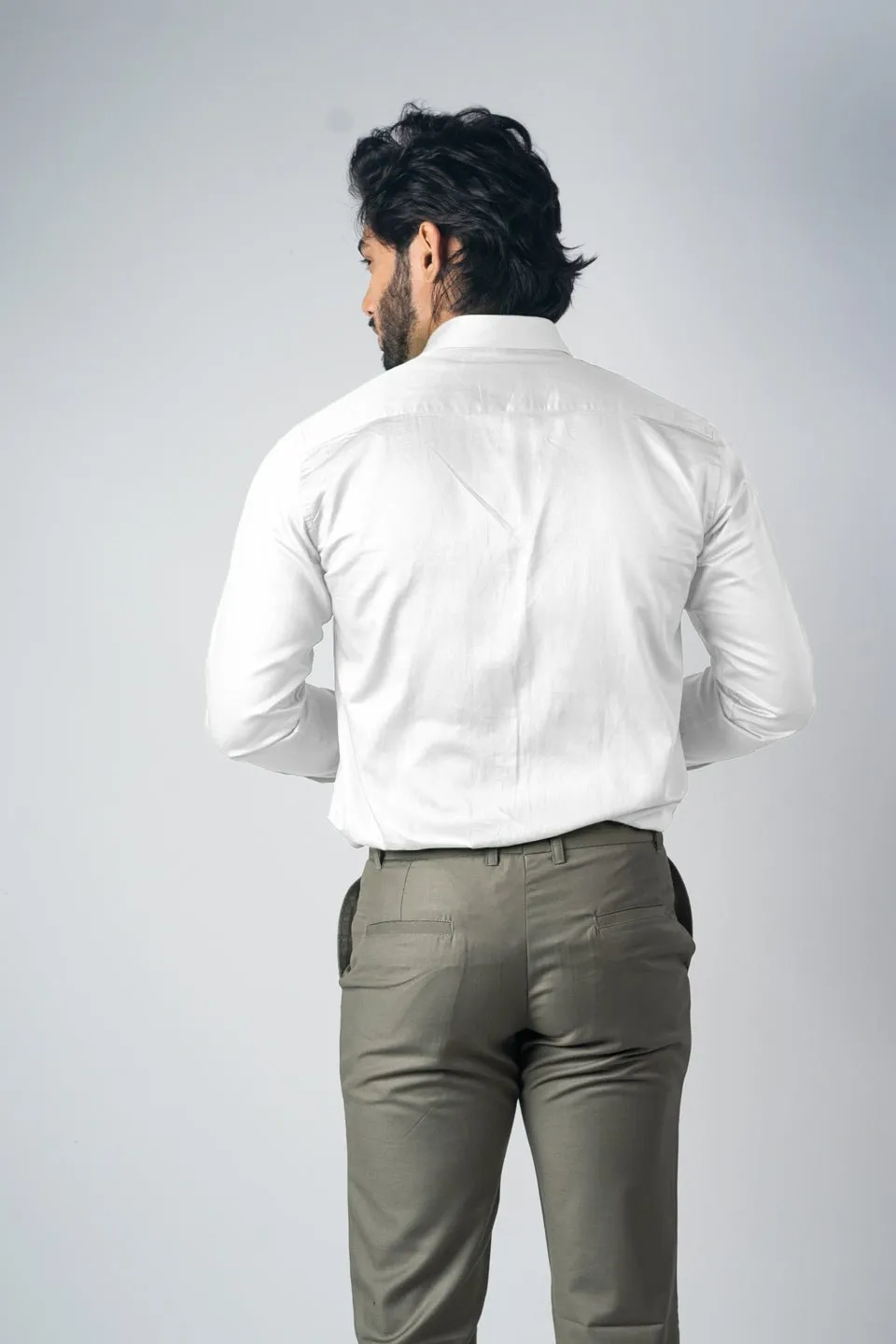 White Color Micro Checks Texture Satin Cotton Shirt For Men