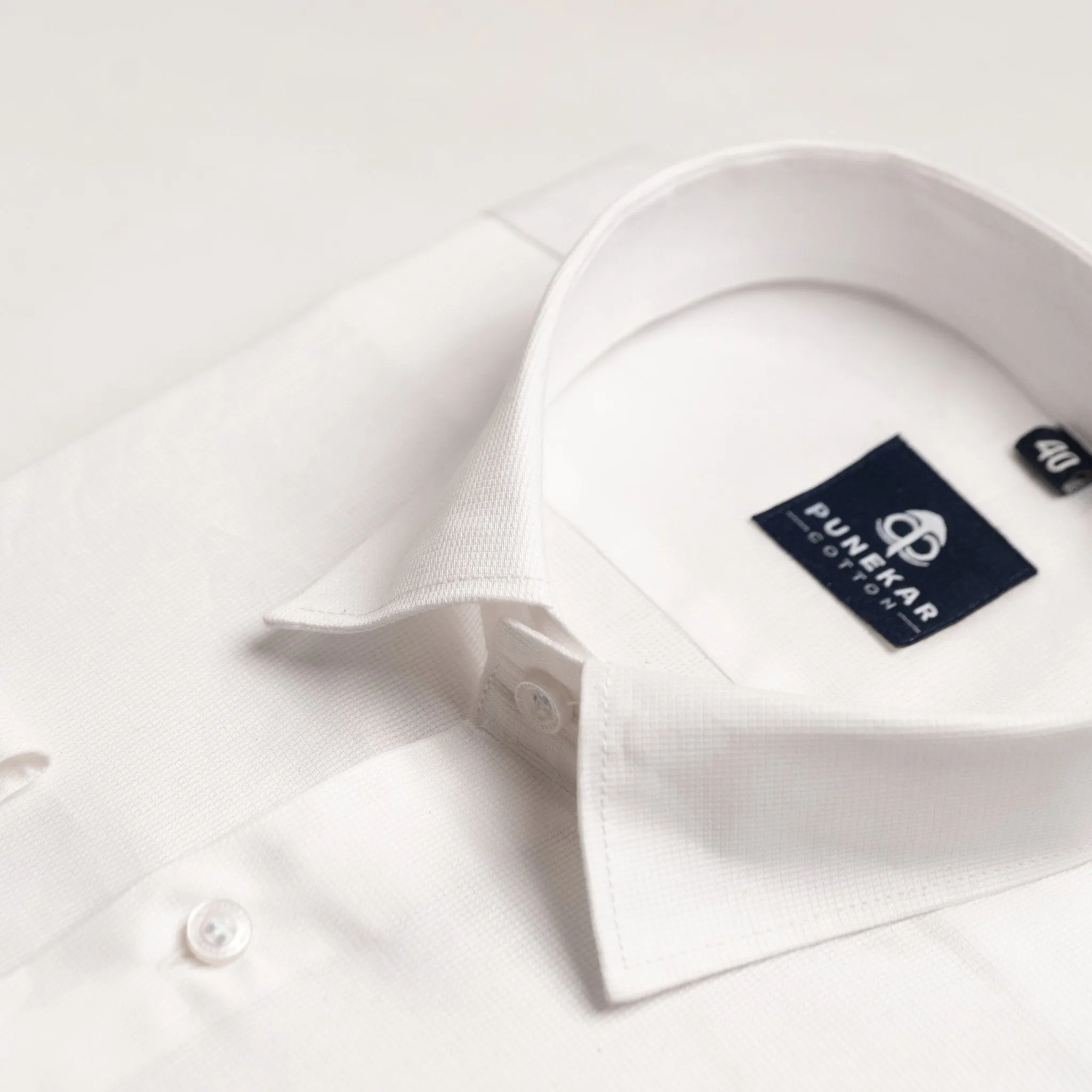 White Color Micro Checks Texture Satin Cotton Shirt For Men