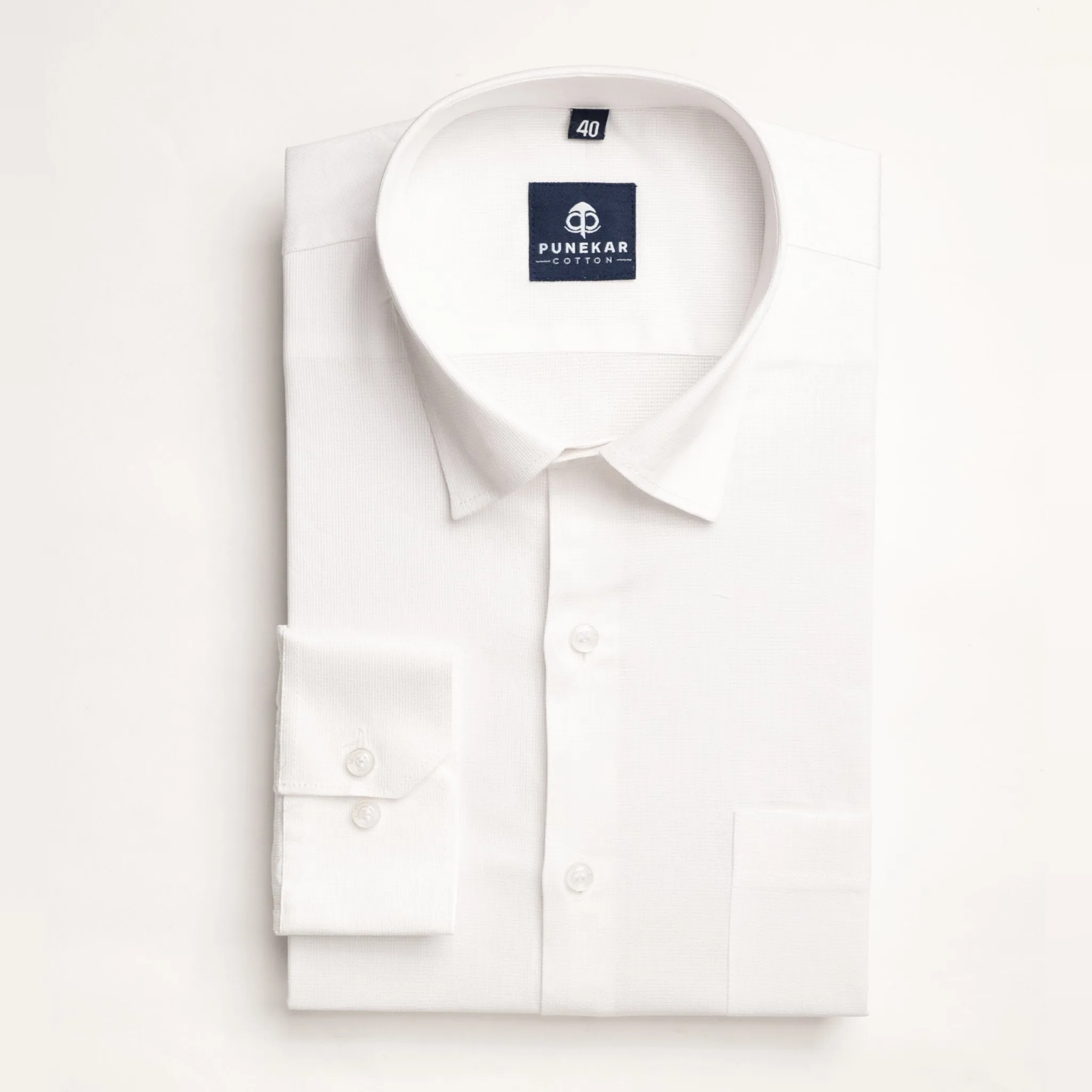 White Color Micro Checks Texture Satin Cotton Shirt For Men