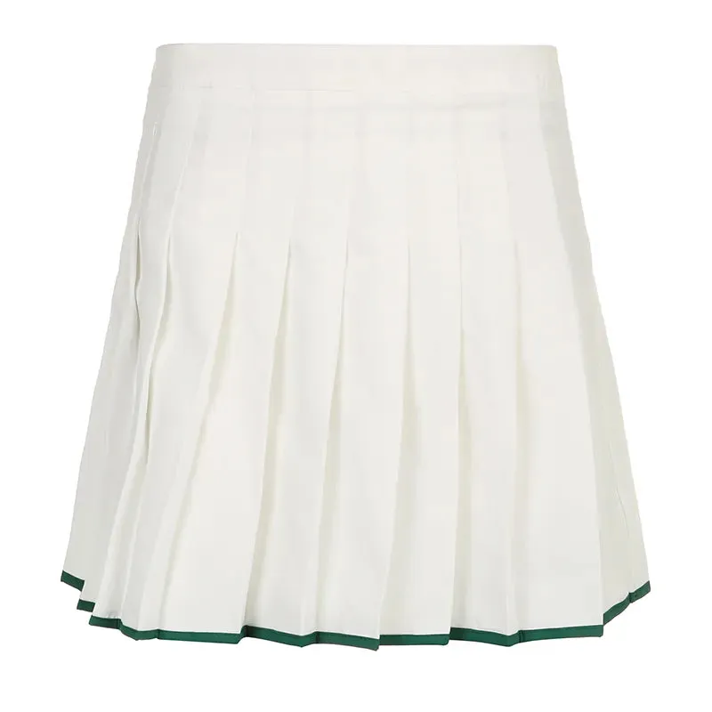 White High Waist Pleated Mini Skirt