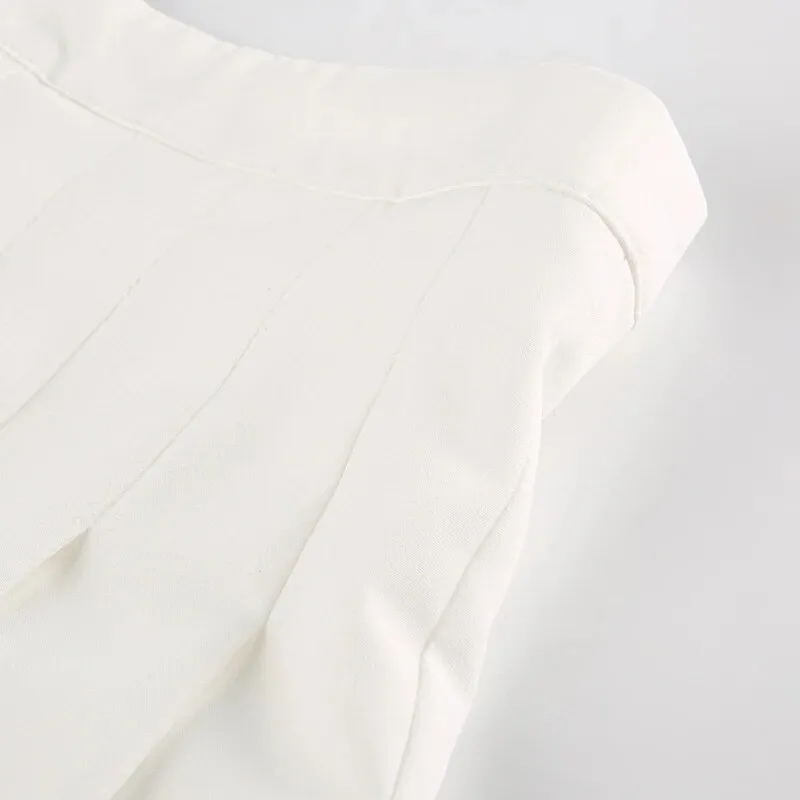 White High Waist Pleated Mini Skirt