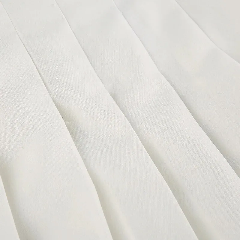 White High Waist Pleated Mini Skirt