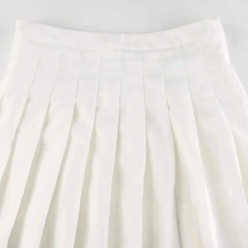 White High Waist Pleated Mini Skirt