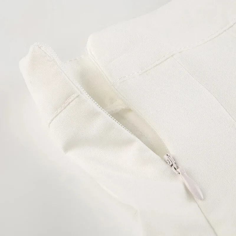 White High Waist Pleated Mini Skirt
