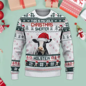 White Pattern Holstein Green Ugly Christmas Sweater, Sweater Gifts For Pet Loves, Farmers Sweater