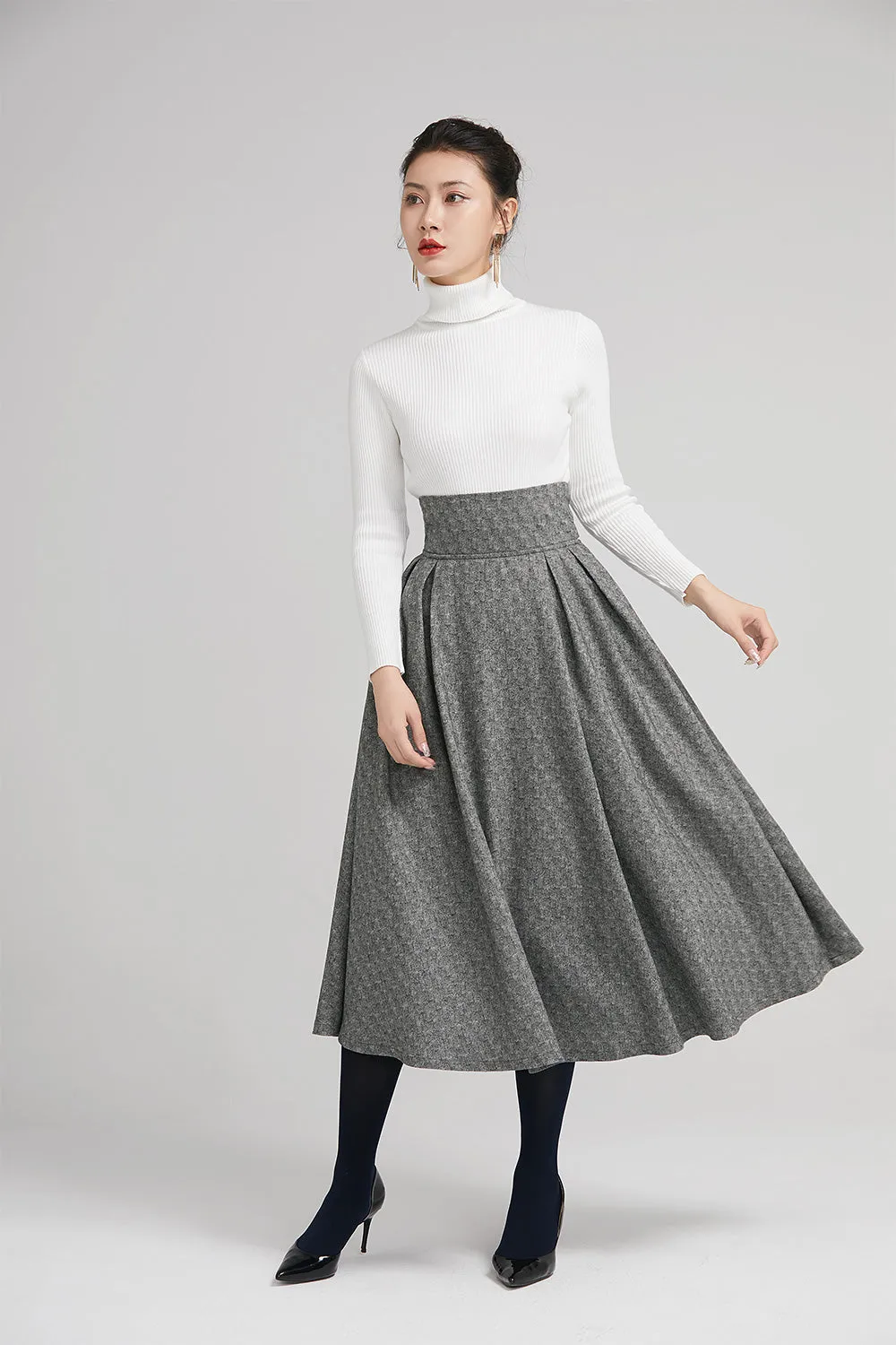 wide waist band pleated coat for women with high waist  2247