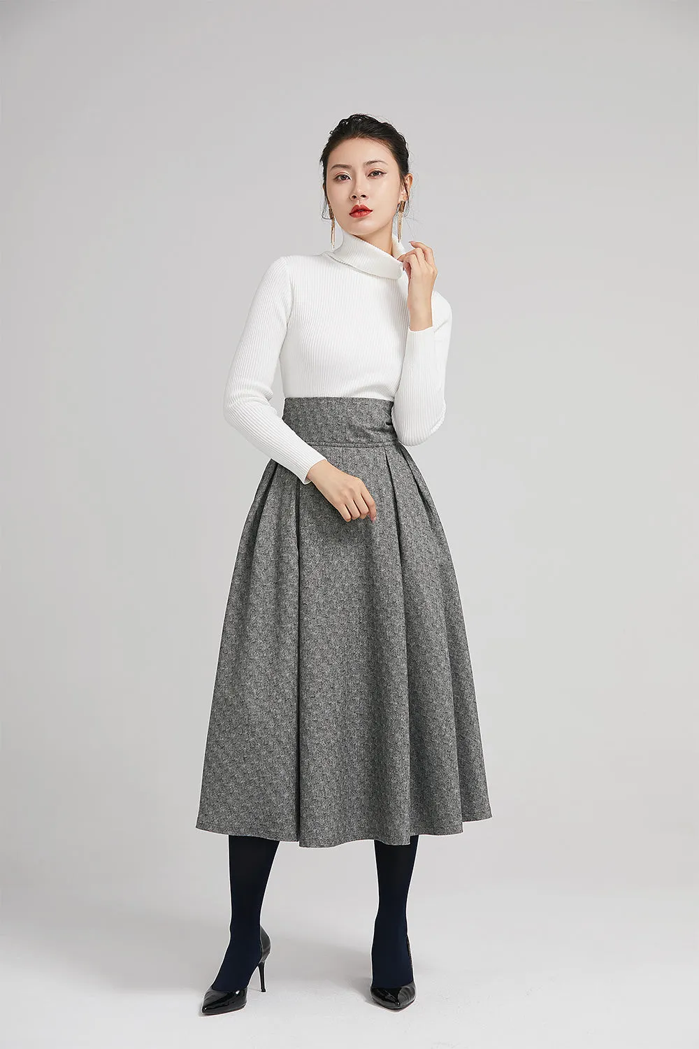 wide waist band pleated coat for women with high waist  2247