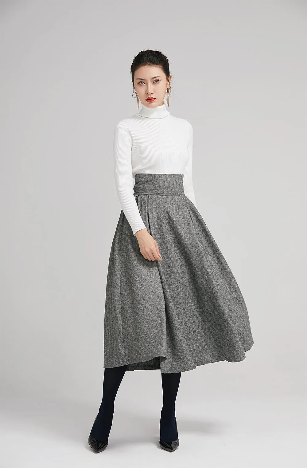 wide waist band pleated coat for women with high waist  2247