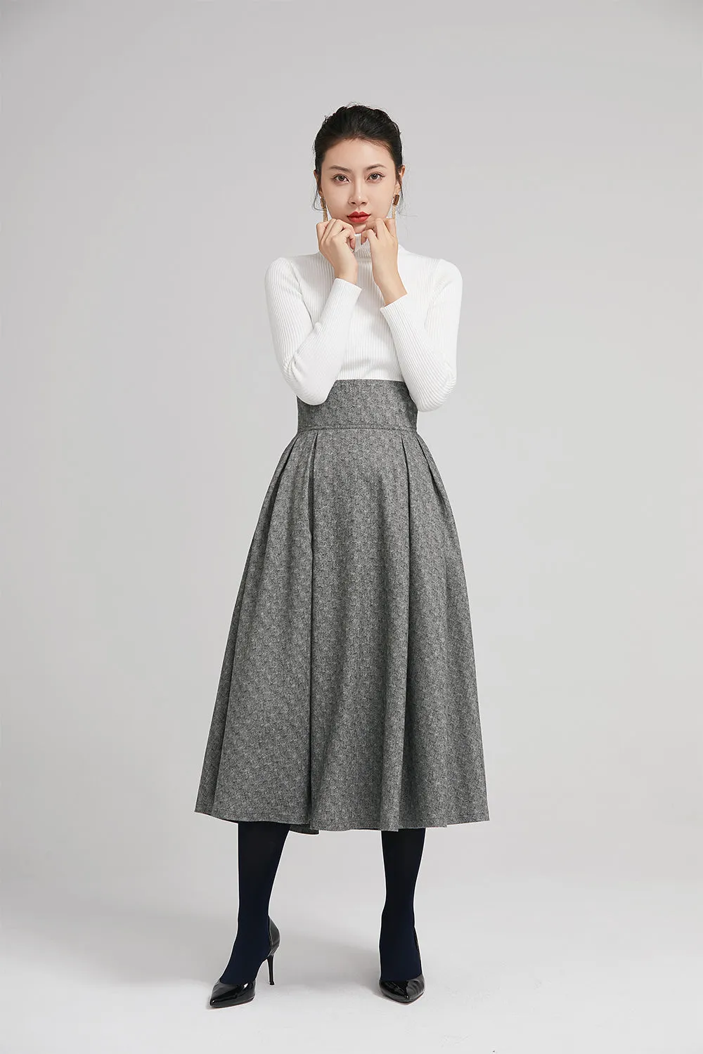 wide waist band pleated coat for women with high waist  2247