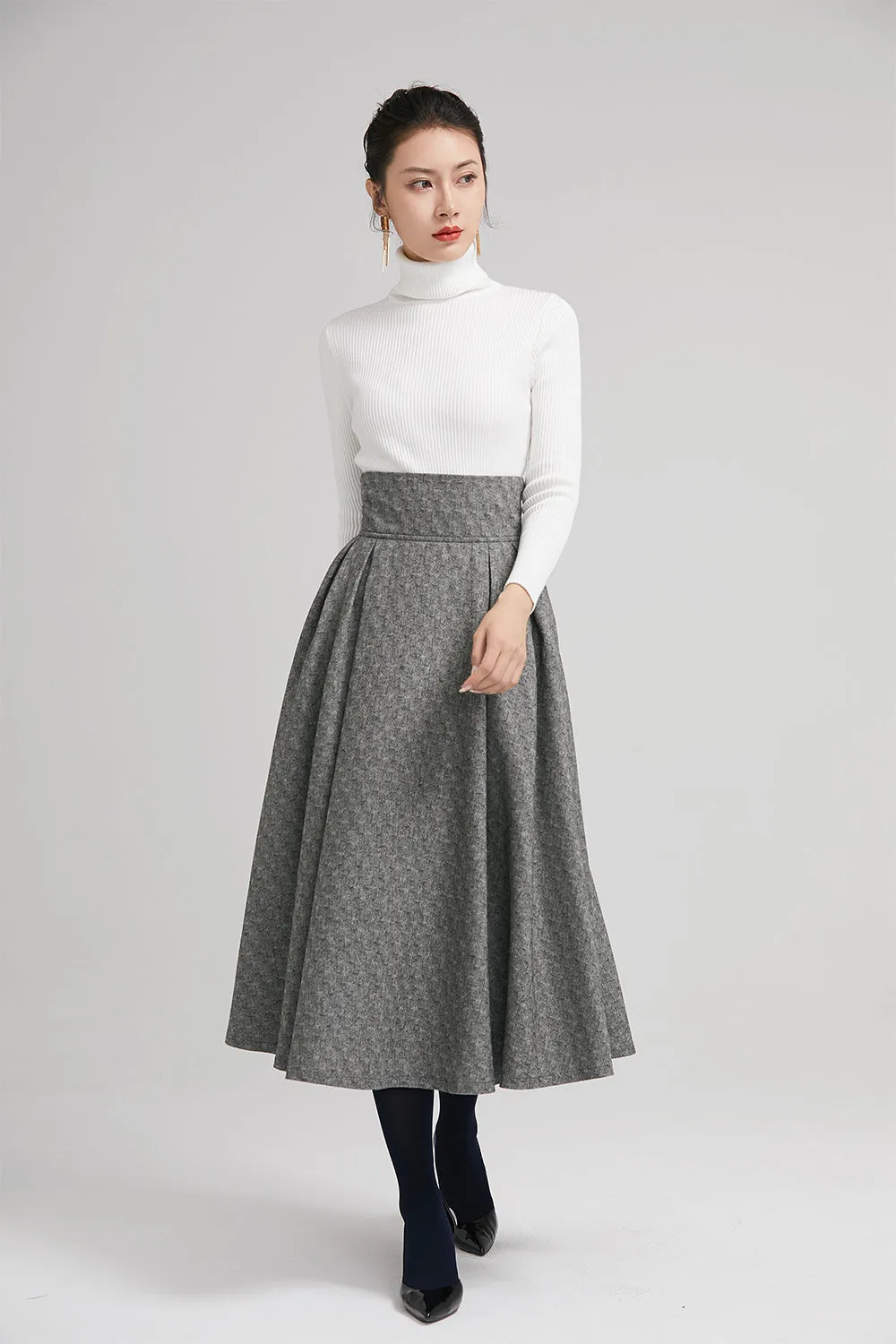 wide waist band pleated coat for women with high waist  2247