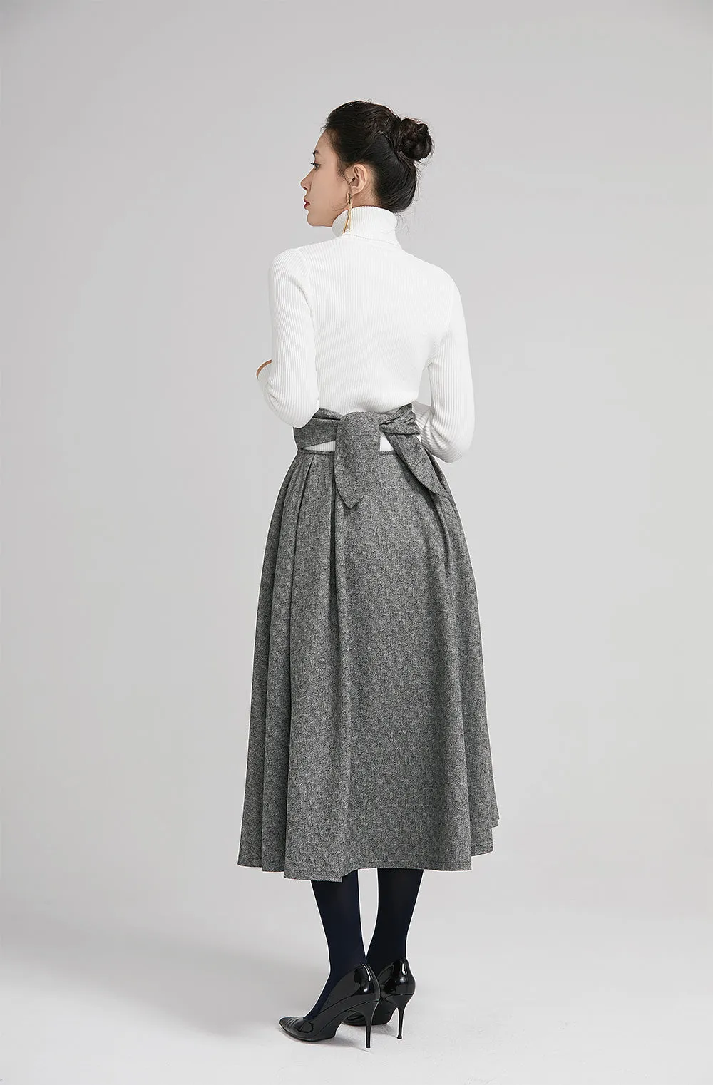 wide waist band pleated coat for women with high waist  2247