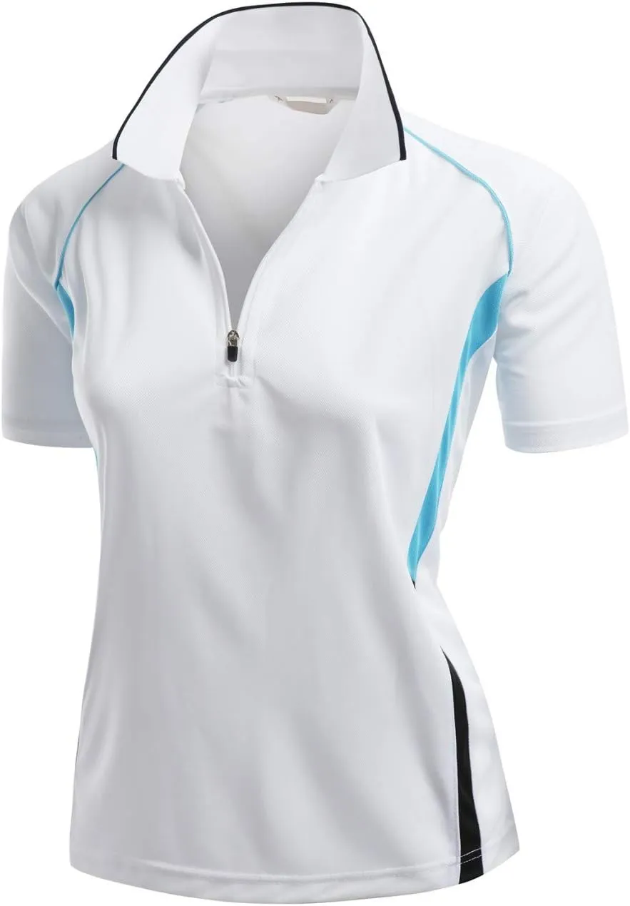 Women's Coolon 2 Tone Collar Zipup Polo T-Shirt