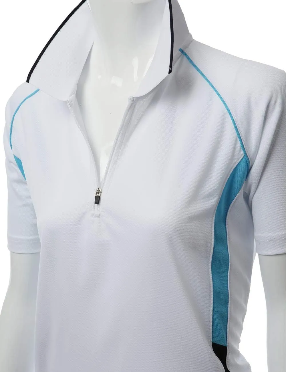 Women's Coolon 2 Tone Collar Zipup Polo T-Shirt