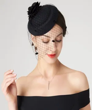 Women's Fascinator Birdcage Hat Vintage Bridal Wedding Costume Headpiece Felt Rose