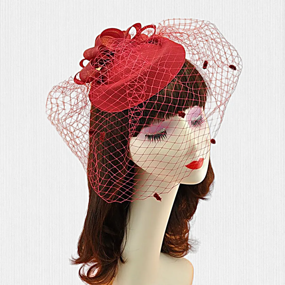 Women's Fascinator Vintage Bridal Wedding Feather Mesh Costume Headpiece Loops
