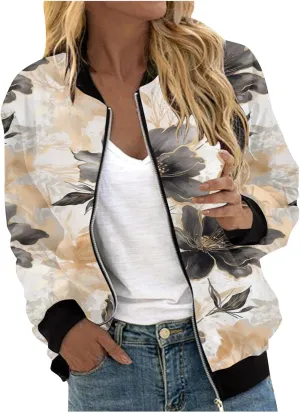Womens Lightweight Bomber Biker Jacket Zip Up Windbreaker Crop Bomber Jacket Coat with Pockets 2024 Fall Outfits