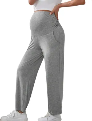 Women's Solid Color Slim Stretch Comfortable Casual Straight Leg Maternity Pants White Palazzo Pants for Women