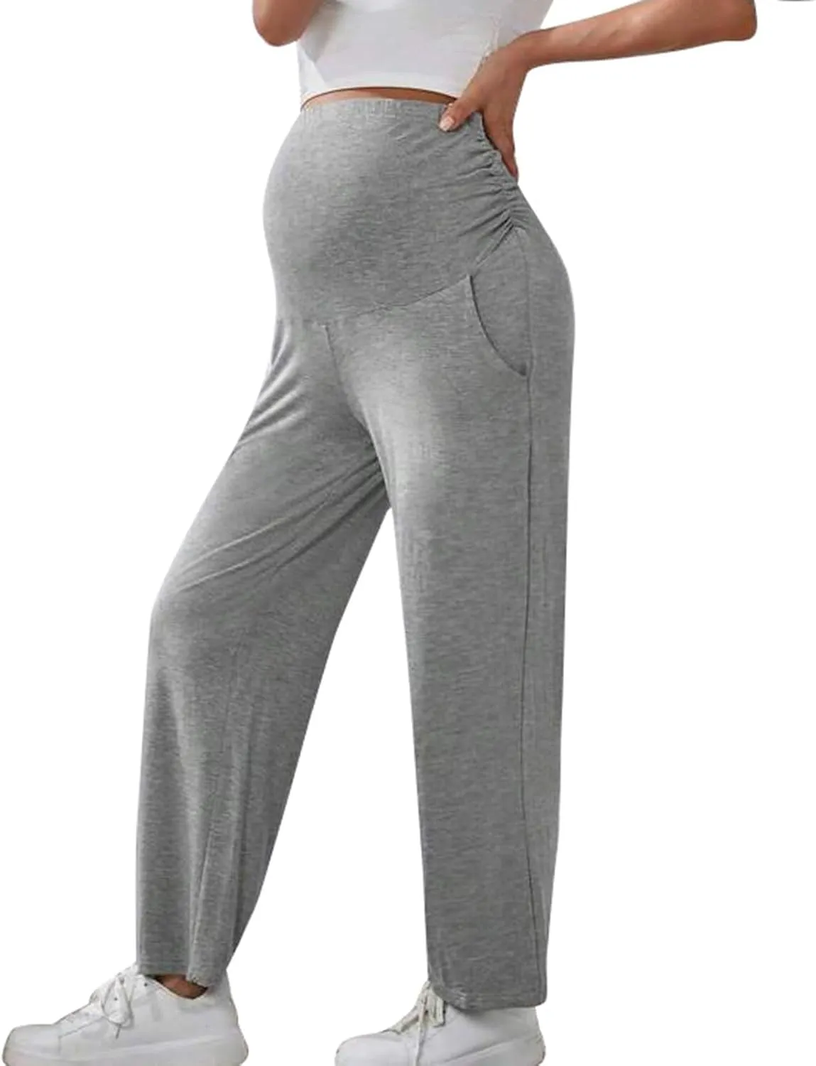 Women's Solid Color Slim Stretch Comfortable Casual Straight Leg Maternity Pants White Palazzo Pants for Women