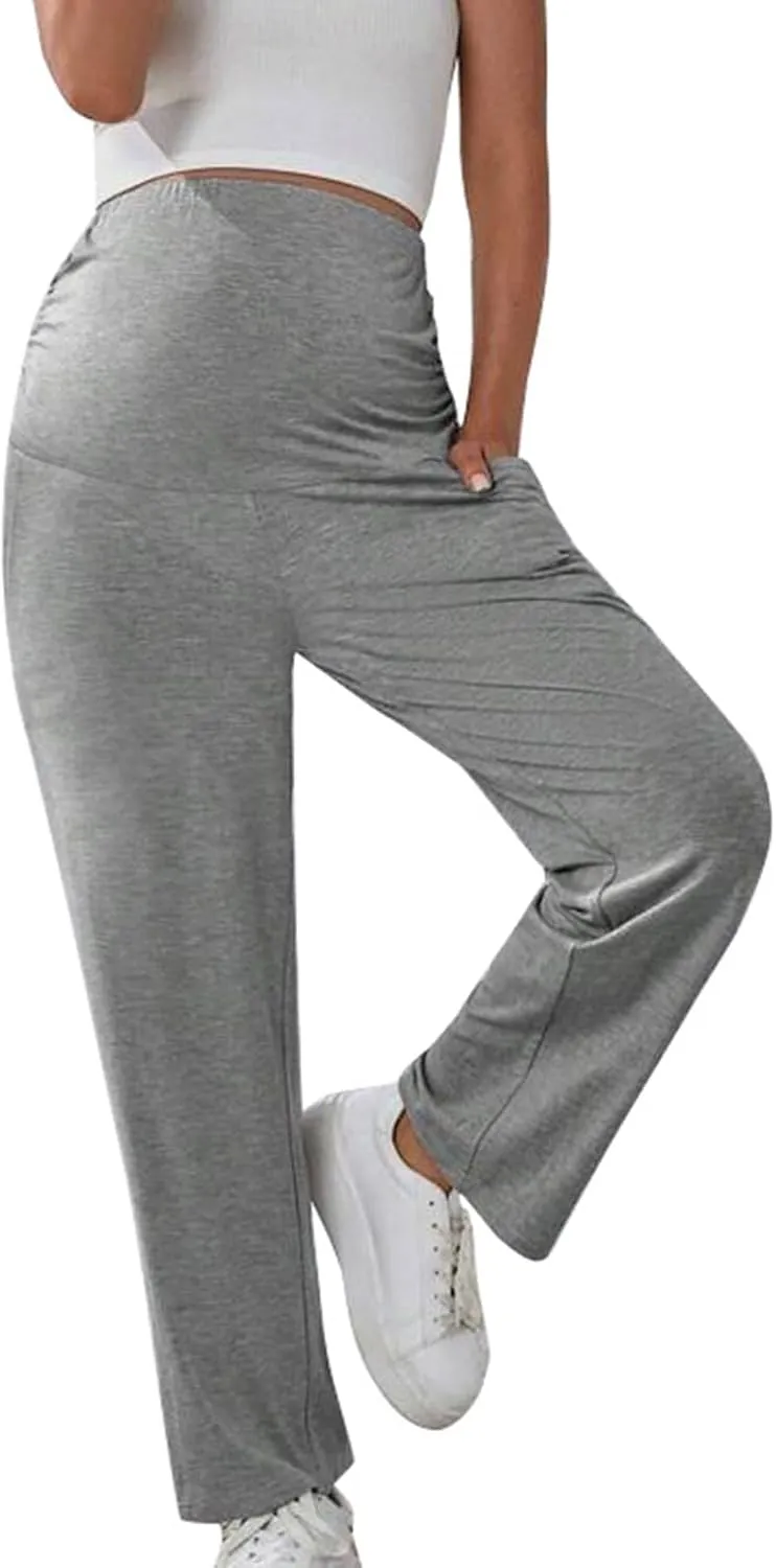 Women's Solid Color Slim Stretch Comfortable Casual Straight Leg Maternity Pants White Palazzo Pants for Women