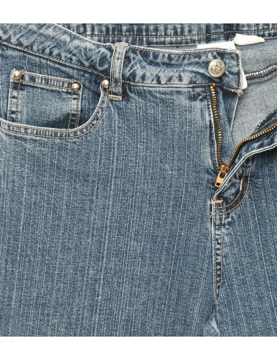 Zip Front Dark Wash Straight Fit Jeans - W32 L33