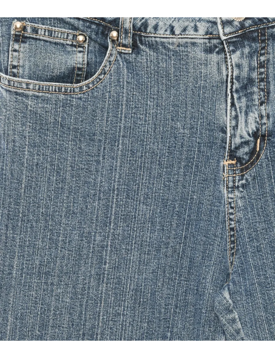 Zip Front Dark Wash Straight Fit Jeans - W32 L33