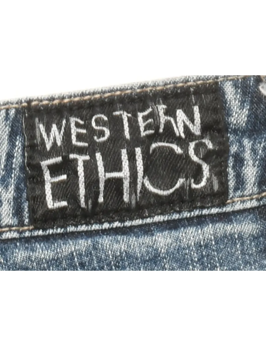 Zip Front Dark Wash Straight Fit Jeans - W32 L33